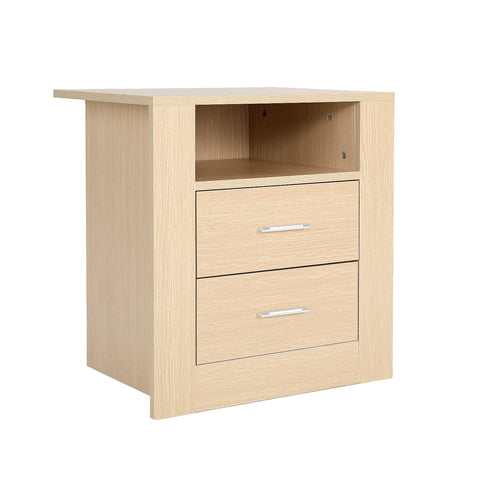 Bedside Table Side Storage Cabinet Nightstand Bedroom 2 Drawer 1 Shelf ZURI OAK Chez Guru