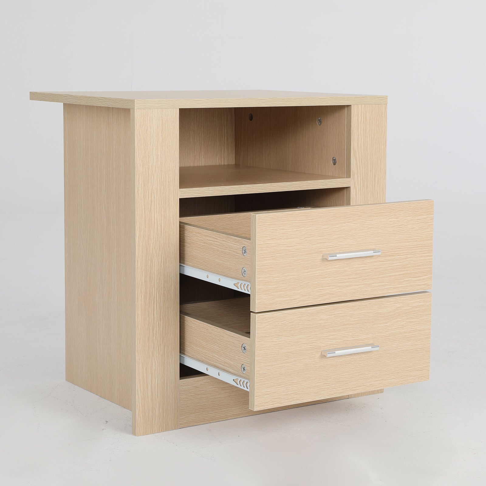 Bedside Table Side Storage Cabinet Nightstand Bedroom 2 Drawer 1 Shelf ZURI OAK Chez Guru