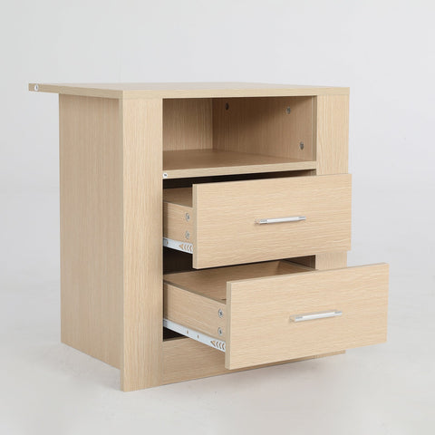 2X Bedside Table Side Storage Cabinet Nightstand Bedroom 2 Drawer 1 Shelf ZURI OAK Chez Guru