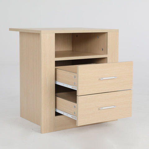 2X Bedside Table Side Storage Cabinet Nightstand Bedroom 2 Drawer 1 Shelf ZURI OAK Chez Guru
