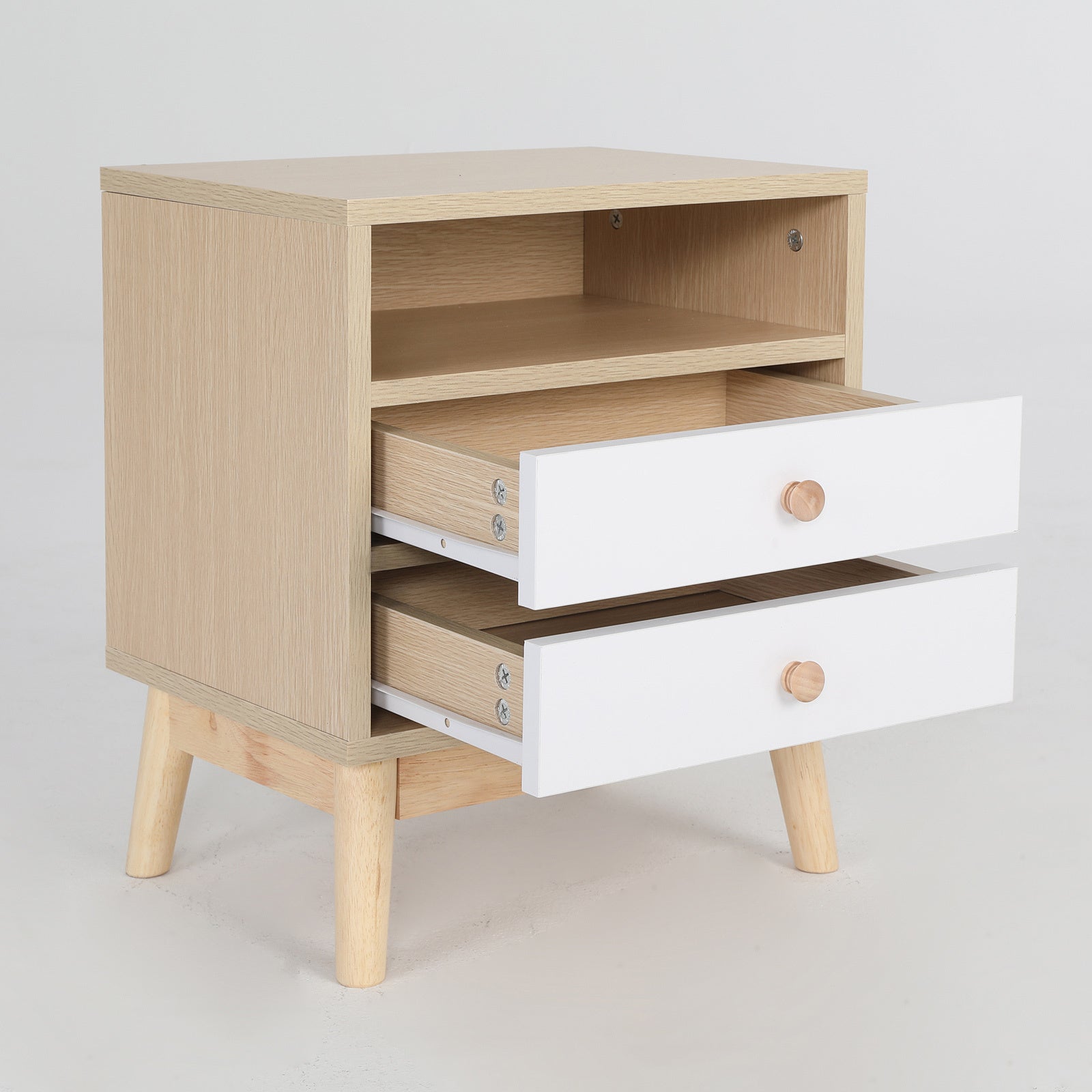 Bedside Table Side Storage Cabinet Nightstand Bedroom 2 Drawer ANYA OAK Chez Guru