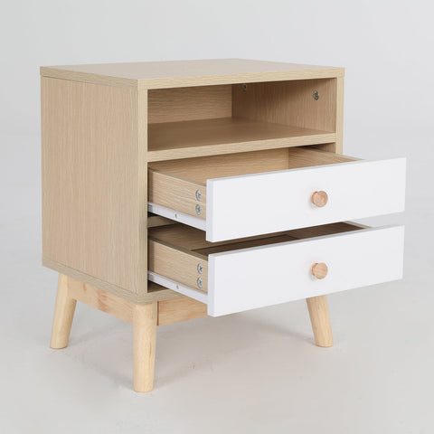 Bedside Table Side Storage Cabinet Nightstand Bedroom 2 Drawer ANYA OAK Chez Guru