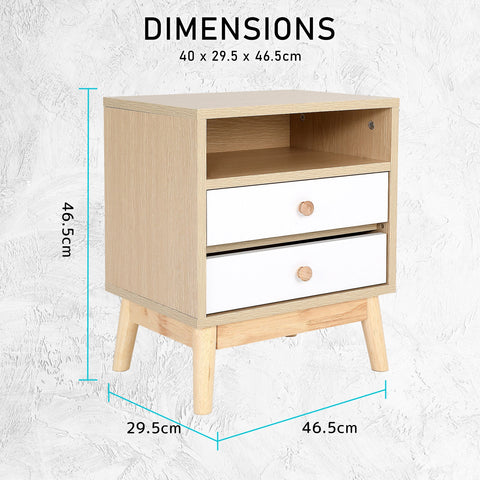 Bedside Table Side Storage Cabinet Nightstand Bedroom 2 Drawer ANYA OAK Chez Guru