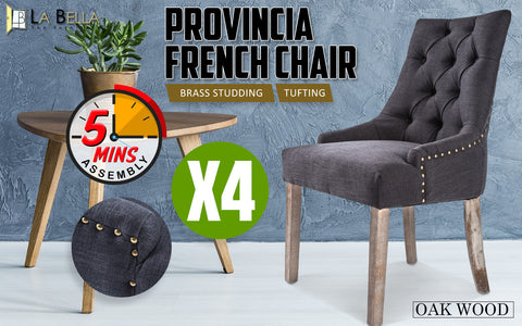 4X French Provincial Dining Chair Oak Leg AMOUR BLACK Chez Guru