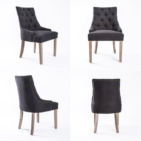 4X French Provincial Dining Chair Oak Leg AMOUR BLACK Chez Guru