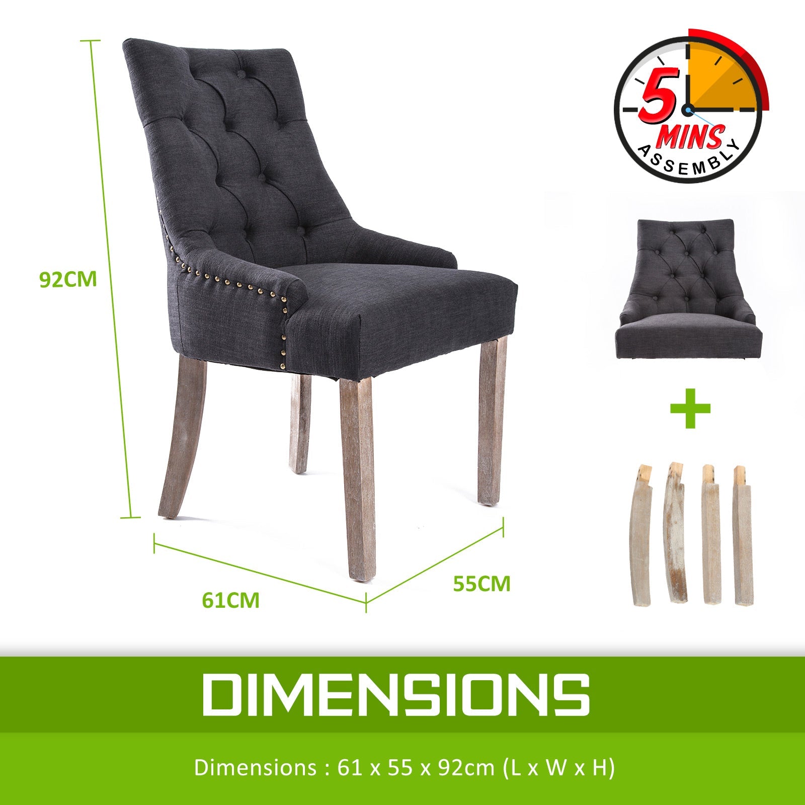 4X French Provincial Dining Chair Oak Leg AMOUR BLACK Chez Guru