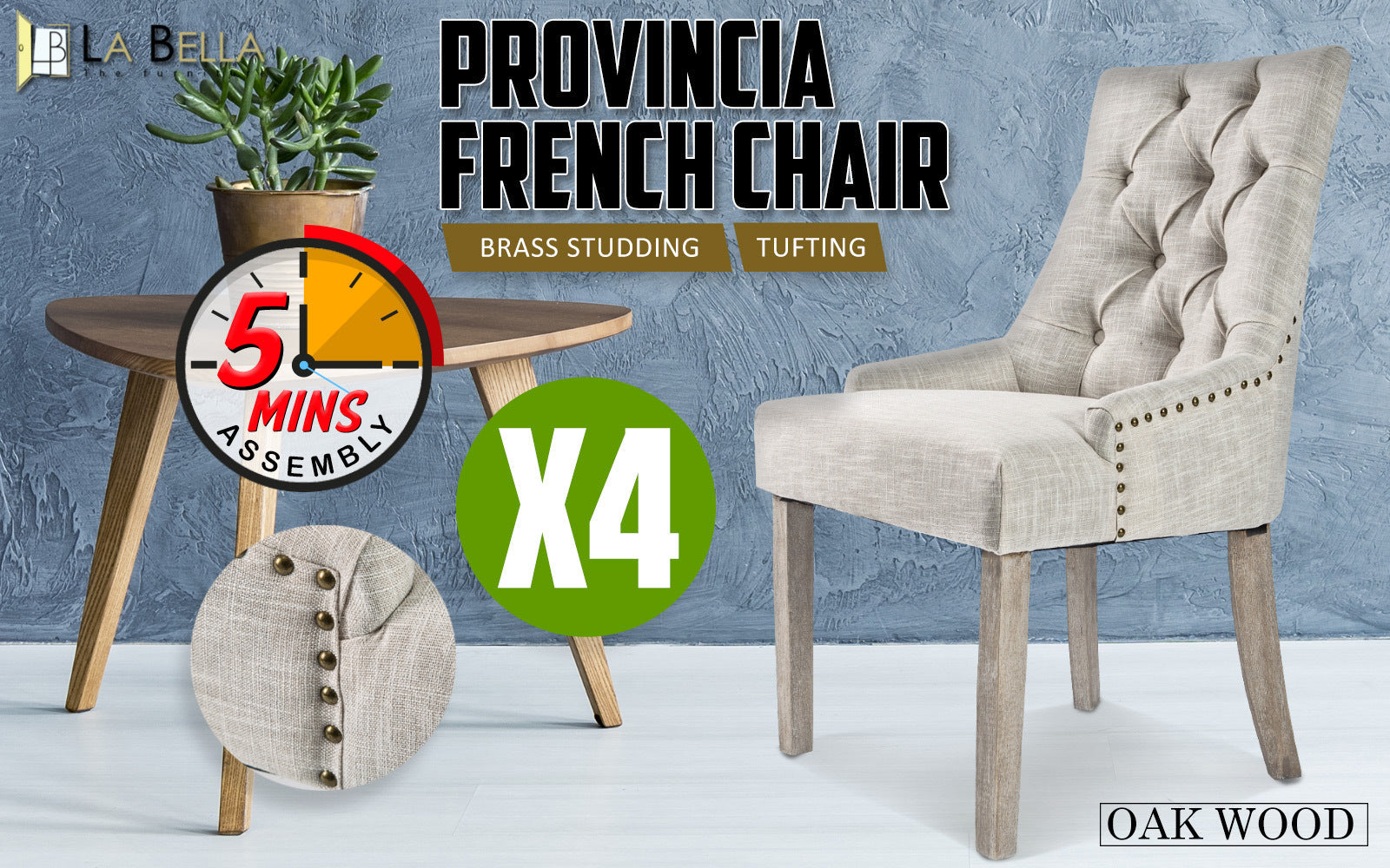4X French Provincial Dining Chair Oak Leg AMOUR CREAM Chez Guru