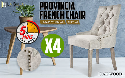 4X French Provincial Dining Chair Oak Leg AMOUR CREAM Chez Guru