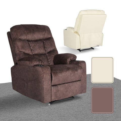 8-Point Electric Massage Recliner Chair - Leathaire Lounge Sofa Armchair AVERY BROWN