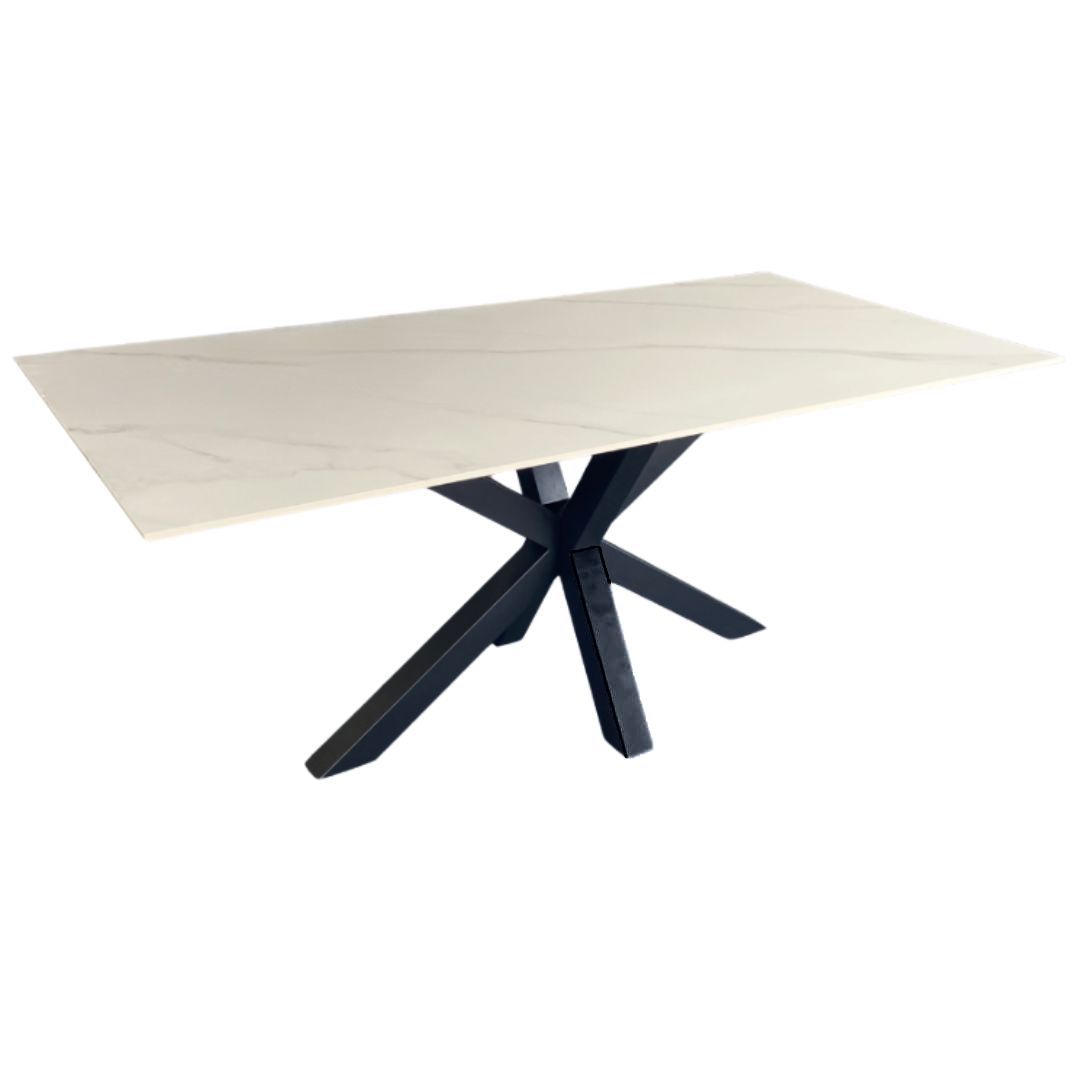 Miles Black With White Marble Dining Table - 90cm x 180cm Chez Guru