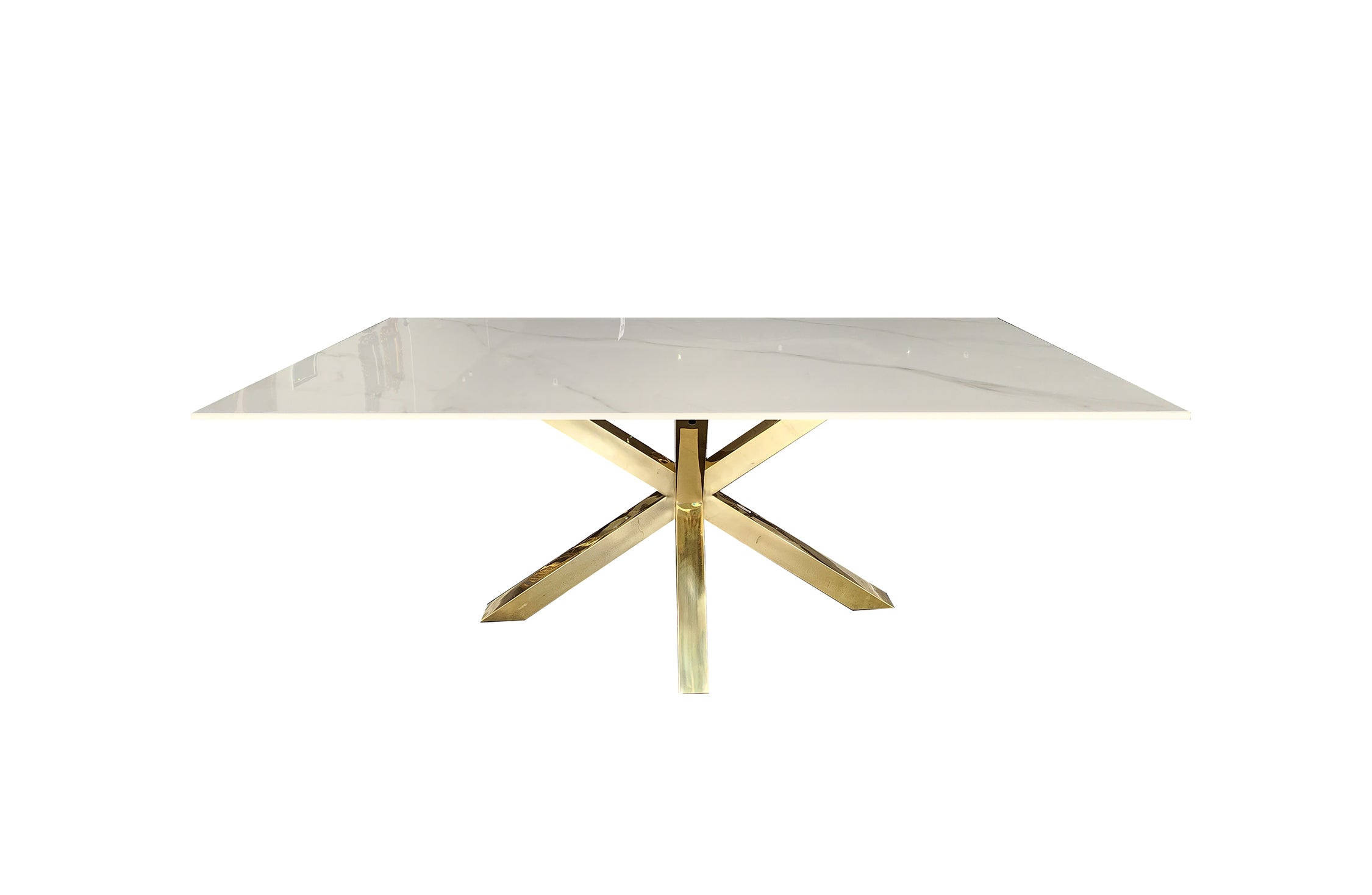 Miles Gold With White Marble Dining Table - 90cm x 180cm Chez Guru