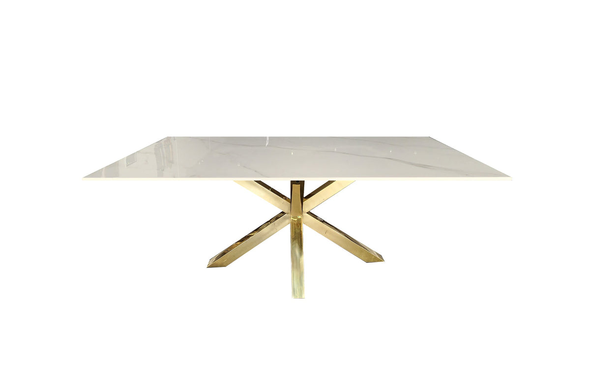 Miles Gold With White Marble Dining Table - 90cm x 180cm Chez Guru