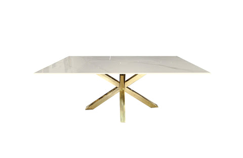 Miles Gold With White Marble Dining Table - 90cm x 180cm Chez Guru