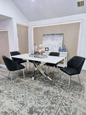 Miles Silver With White Marble Dining Table - 90cm x 180cm Chez Guru