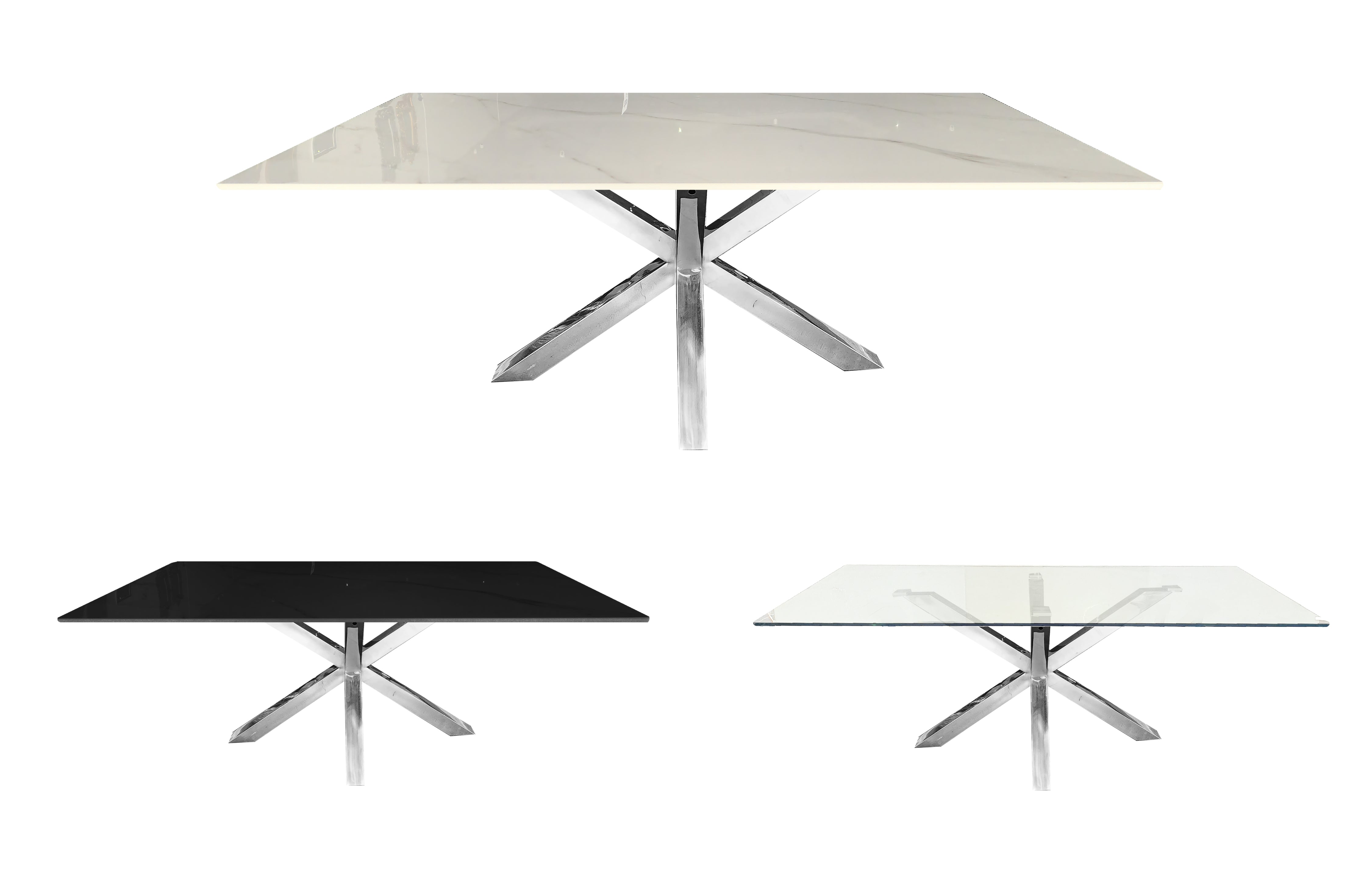 Miles Silver With White Marble Dining Table - 90cm x 180cm Chez Guru
