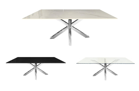 Miles Silver With White Marble Dining Table - 90cm x 180cm Chez Guru