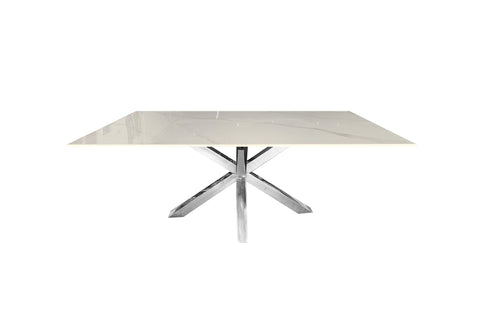 Miles Silver With White Marble Dining Table - 90cm x 180cm Chez Guru