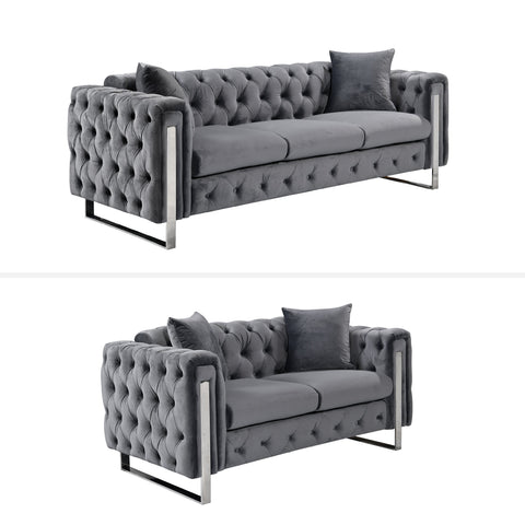 Madeline Range - Dark Grey Velvet 3+2+1 - Silver Trims Chez Guru