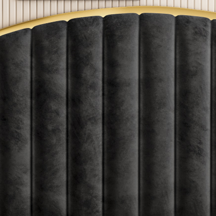 King Size Elegant Luxury Bedframe with Gas Lift Storage Charcoal Velvet Fabric Golden Trim Chez Guru