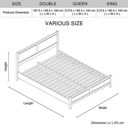 King Size Bed Frame Natural Wood like MDF in Oak Colour Chez Guru