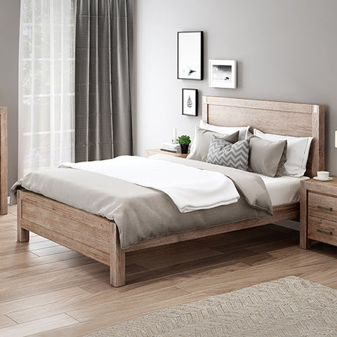 Bed Frame King Size in Solid Wood Veneered Acacia Bedroom Timber Slat in Oak Chez Guru