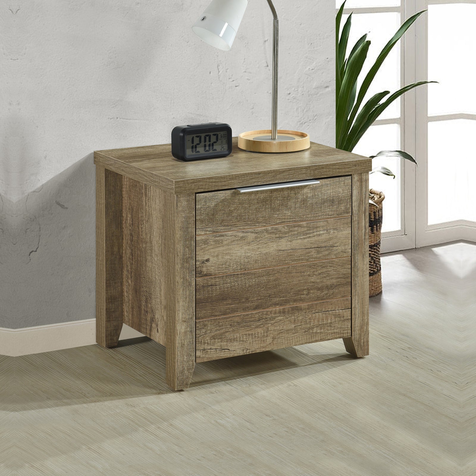 Bedside Table 2 drawers Storage Table Night Stand MDF in Oak Chez Guru