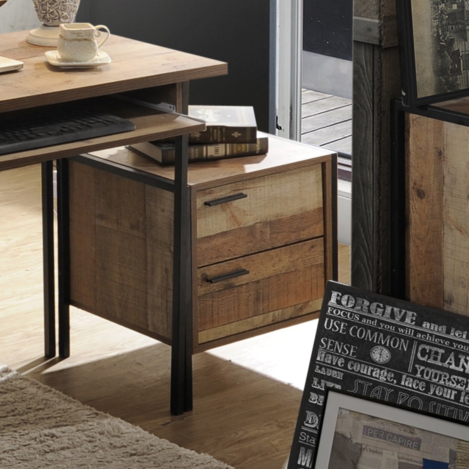 Bedside Table 2 drawers Night Stand Particle Board Construction in Oak Colour Chez Guru