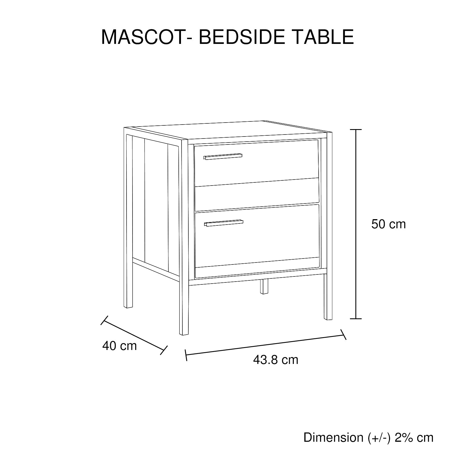 Bedside Table 2 drawers Night Stand Particle Board Construction in Oak Colour Chez Guru