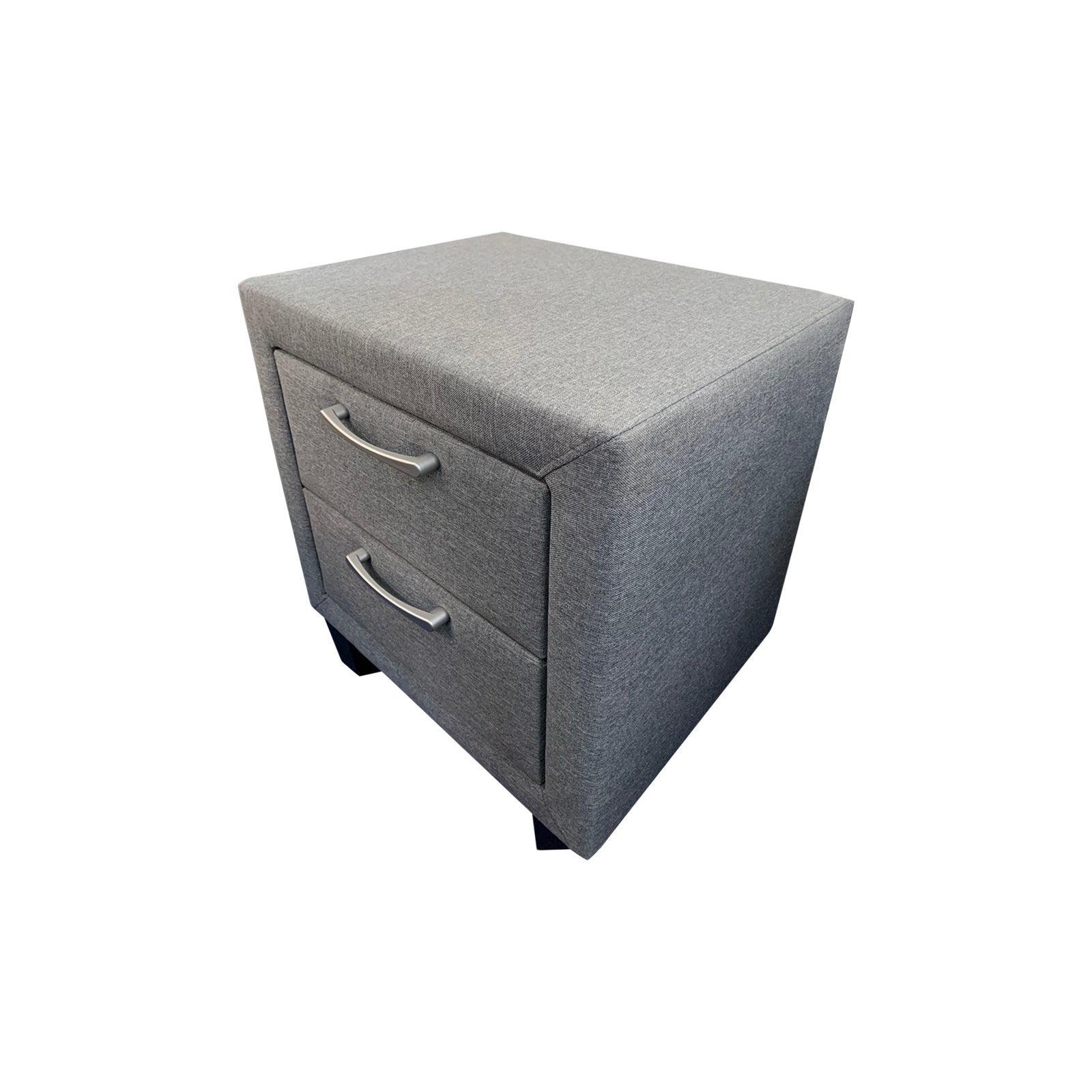 Bedside Table 2 drawers Night Stand Upholstery Fabric Storage in Light Grey Colour Chez Guru