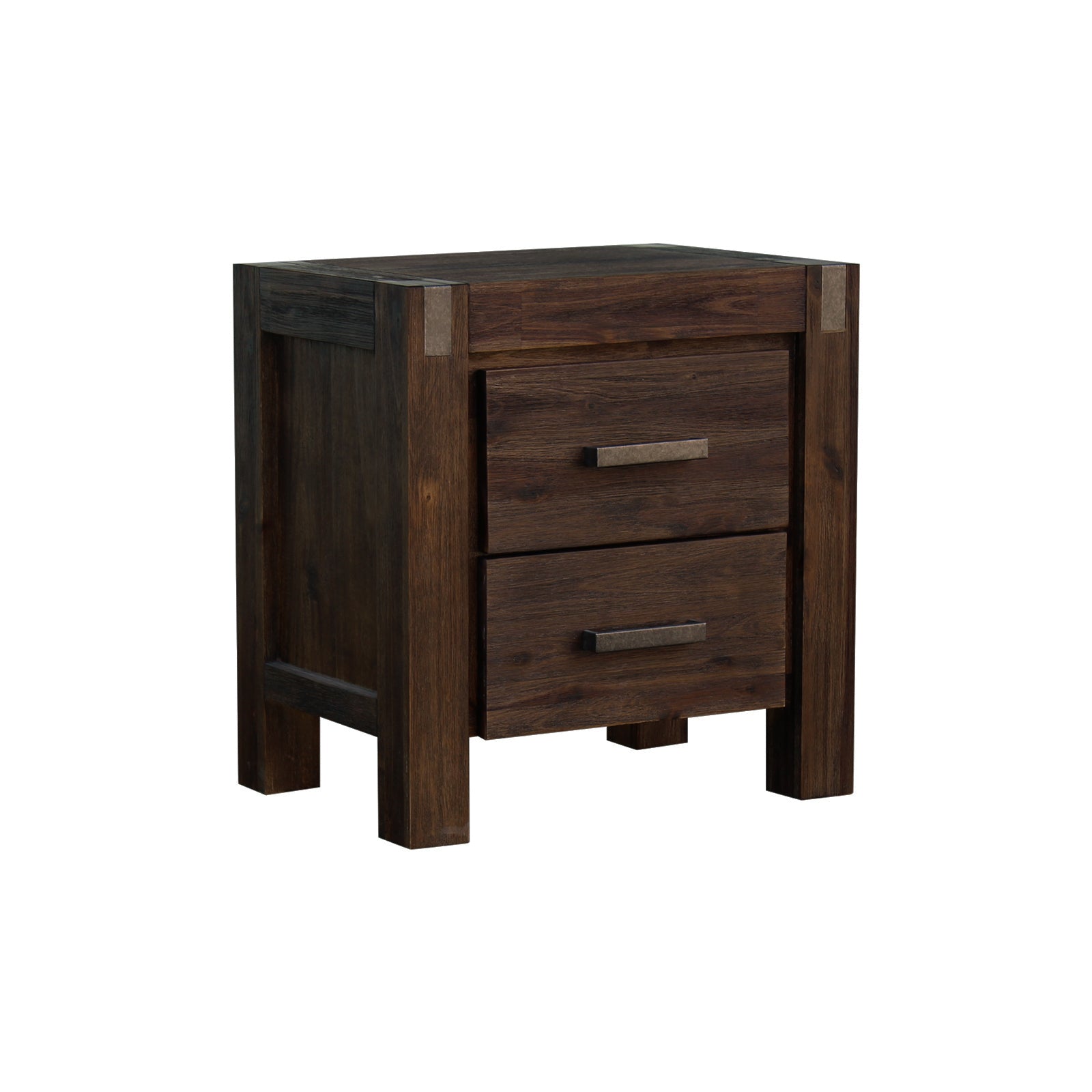 Bedside Table 2 drawers Night Stand Solid Wood Acacia Storage in Chocolate Colour Chez Guru