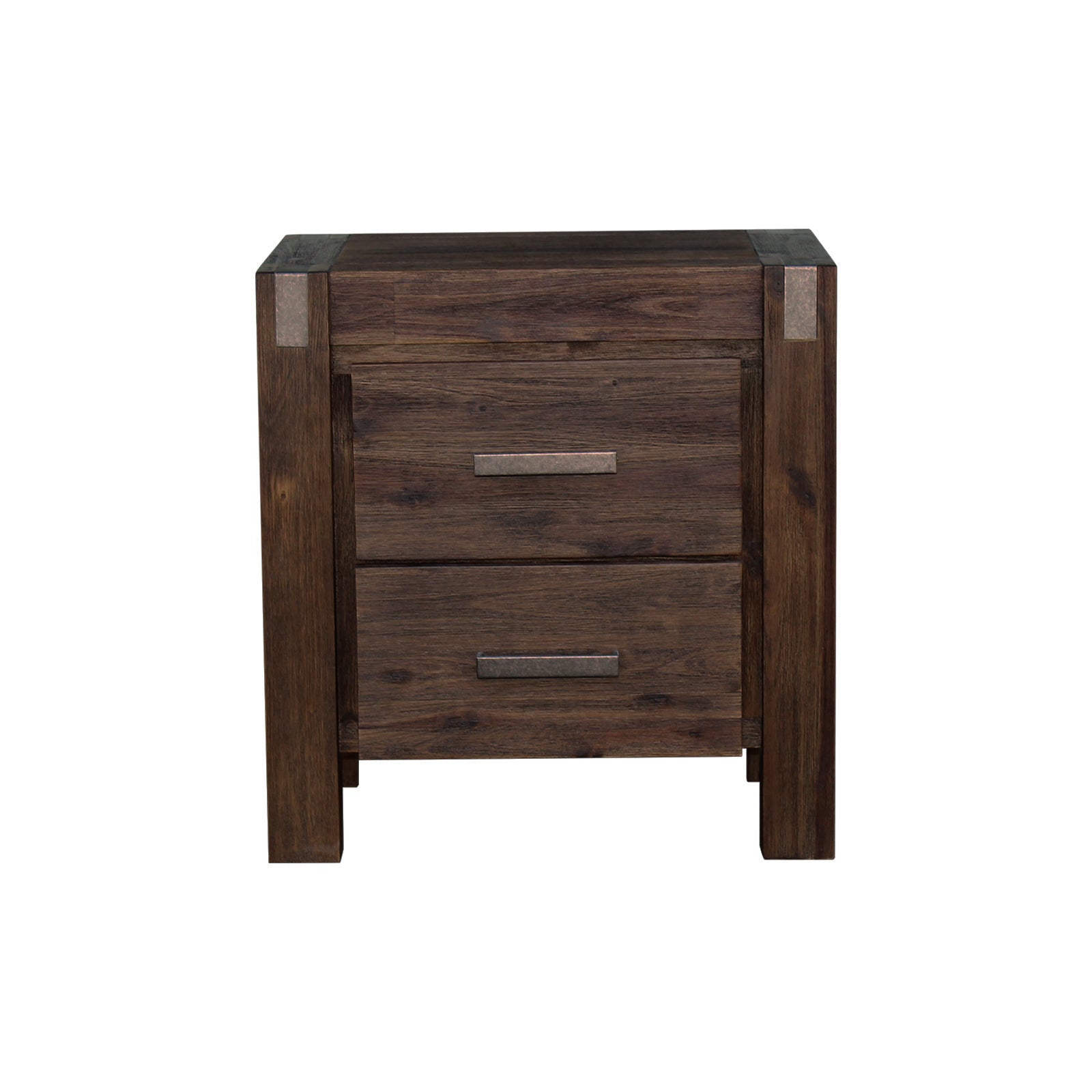 Bedside Table 2 drawers Night Stand Solid Wood Acacia Storage in Chocolate Colour Chez Guru