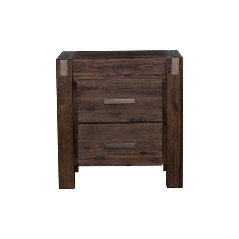 Bedside Table 2 drawers Night Stand Solid Wood Acacia Storage in Chocolate Colour Chez Guru