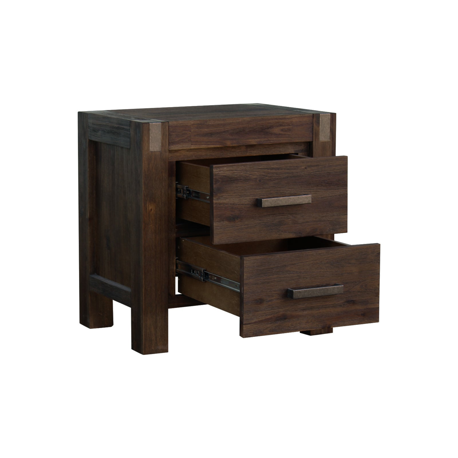 Bedside Table 2 drawers Night Stand Solid Wood Acacia Storage in Chocolate Colour Chez Guru