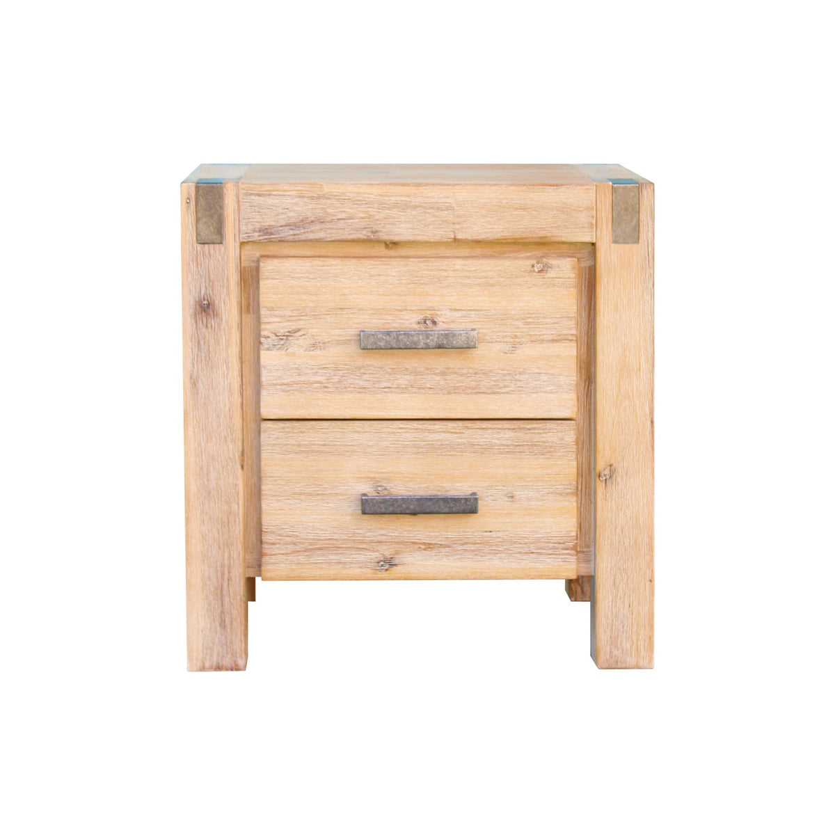 Bedside Table 2 drawers Night Stand Solid Wood Acacia Oak Colour Chez Guru