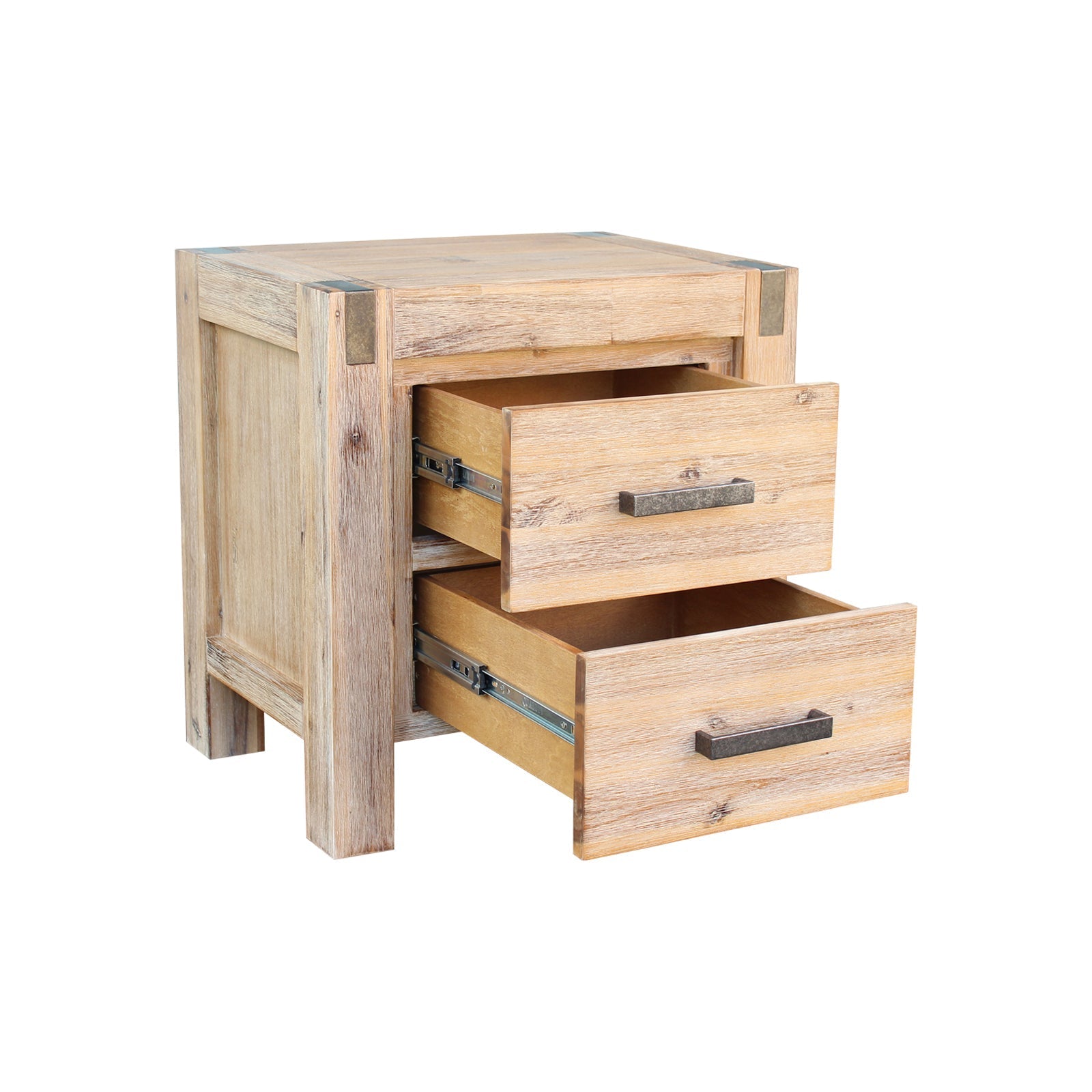 Bedside Table 2 drawers Night Stand Solid Wood Acacia Oak Colour Chez Guru