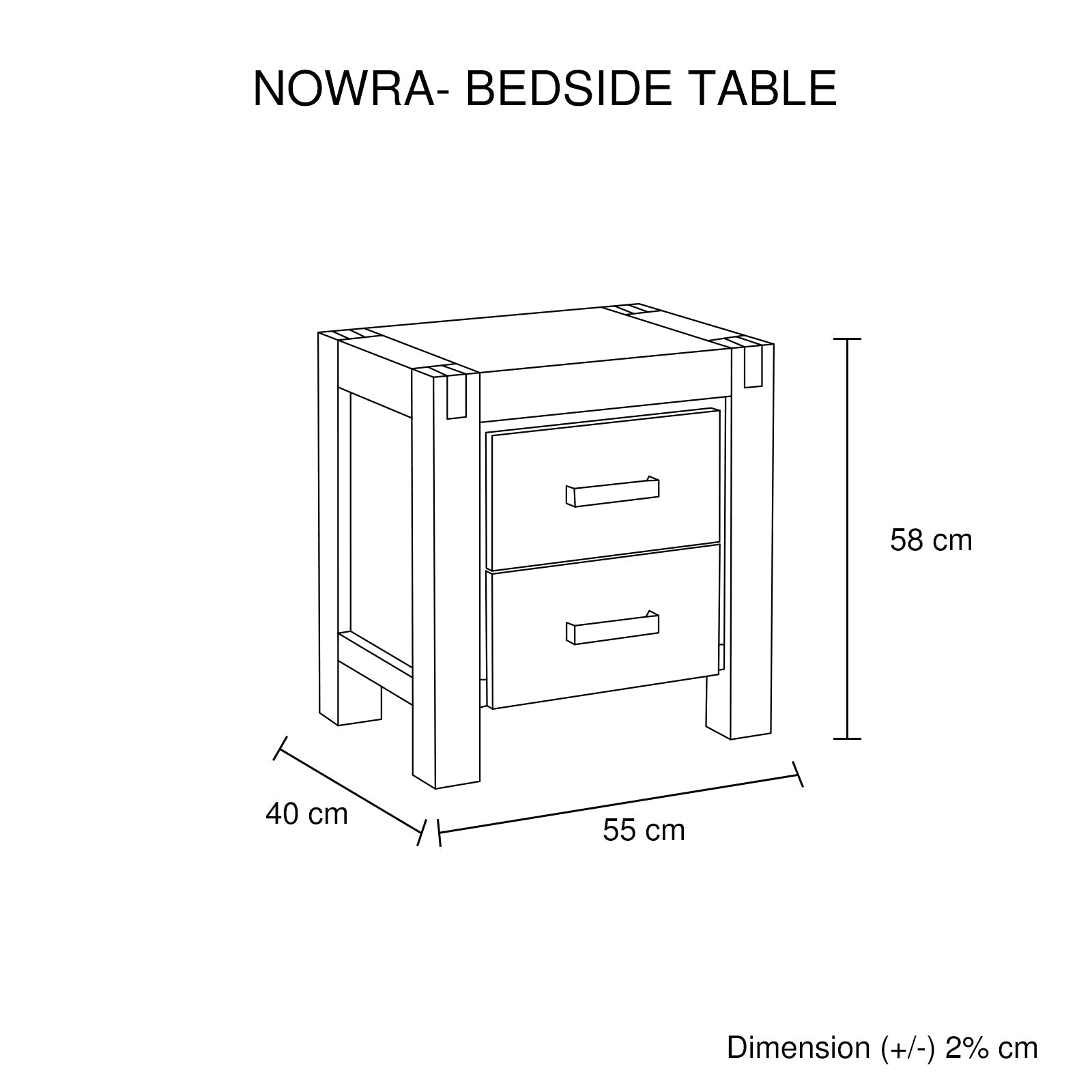 Bedside Table 2 drawers Night Stand Solid Wood Acacia Oak Colour Chez Guru
