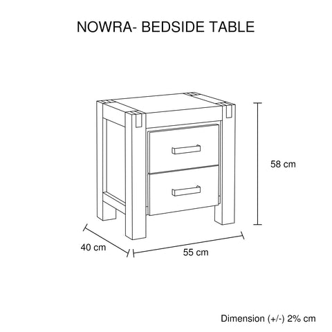 Bedside Table 2 drawers Night Stand Solid Wood Acacia Oak Colour Chez Guru