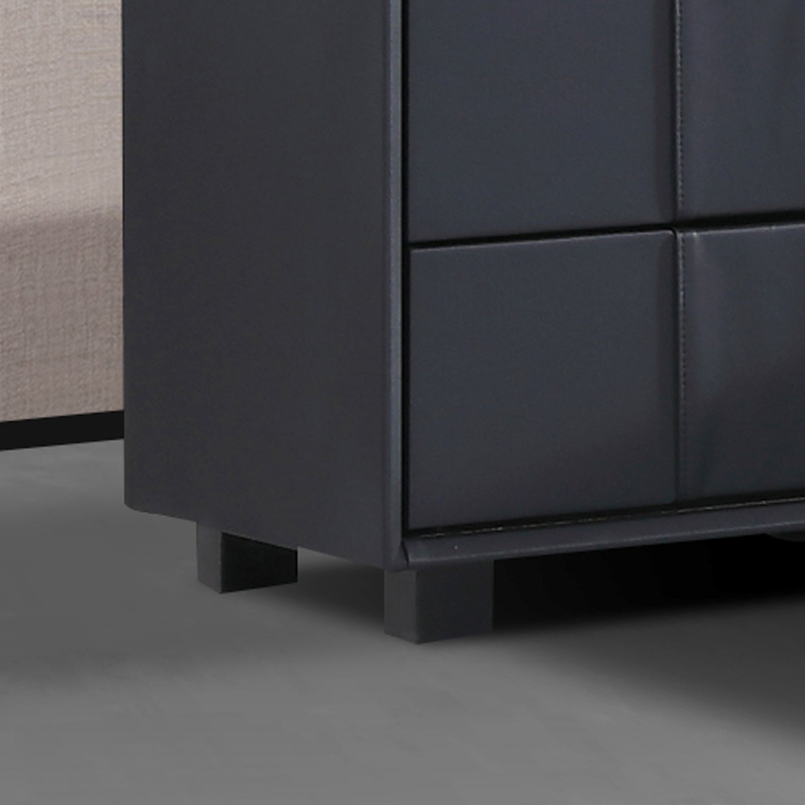Prado Bedside Table MDF Construction Fabric Upholstery Iron Feet Chez Guru