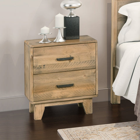 Bedside Table 2 drawers Night Stand Solid Wood Storage Light Brown Colour Chez Guru