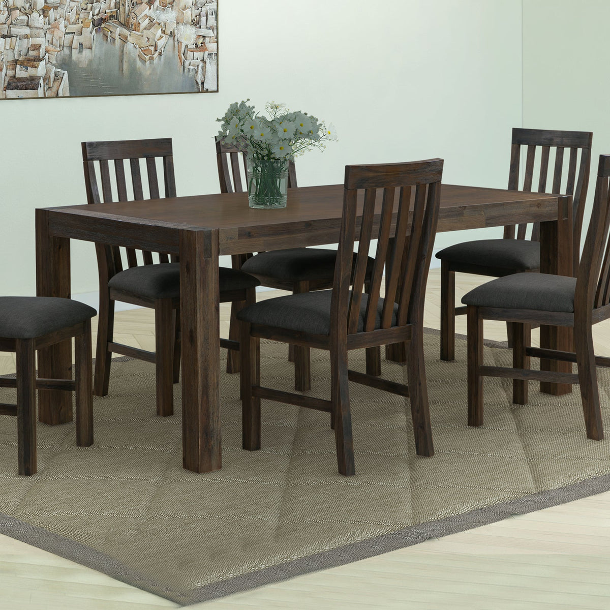 Dining Table 180cm Medium Size with Solid Acacia Wooden Base in Chocolate Colour Chez Guru