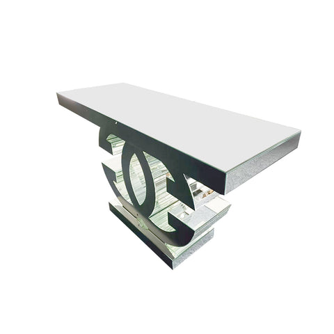 Hall Table MDF & Mirror & Crushed Acrylic Diamonds Silver Colour