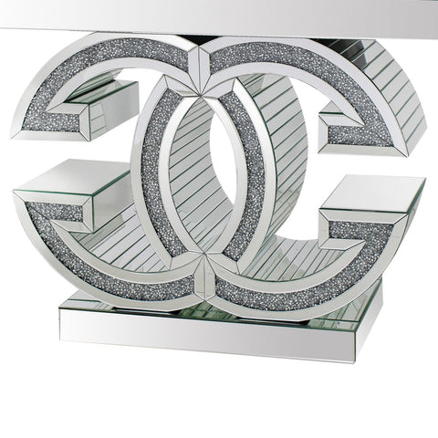 Hall Table MDF & Mirror & Crushed Acrylic Diamonds Silver Colour