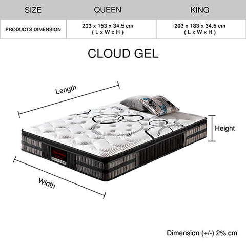 Queen Mattress in Gel Memory Foam Pocket Coil Medium Firm Bed 34cm Thick Chez Guru