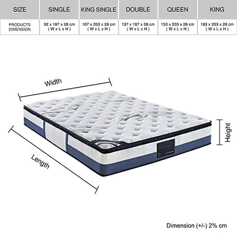 Single Mattress Latex Pillow Top Pocket Spring Foam Medium Firm Bed Chez Guru