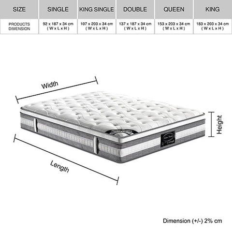 Mattress Euro Top Single Size Pocket Spring Coil with Knitted Fabric Medium Firm 34cm Thick Chez Guru