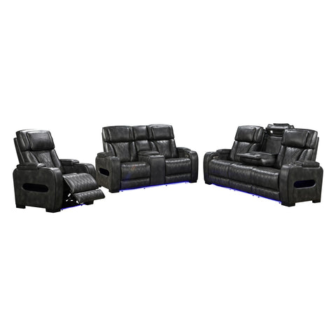 3-2-1 Seater Electric Air Leather Dark Grey Recliner Set