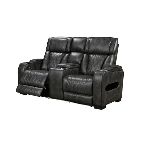 3-2-1 Seater Electric Air Leather Dark Grey Recliner Set