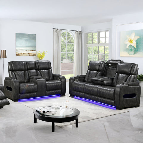 3-2 Seater Electric Air Leather Dark Grey Recliner Set
