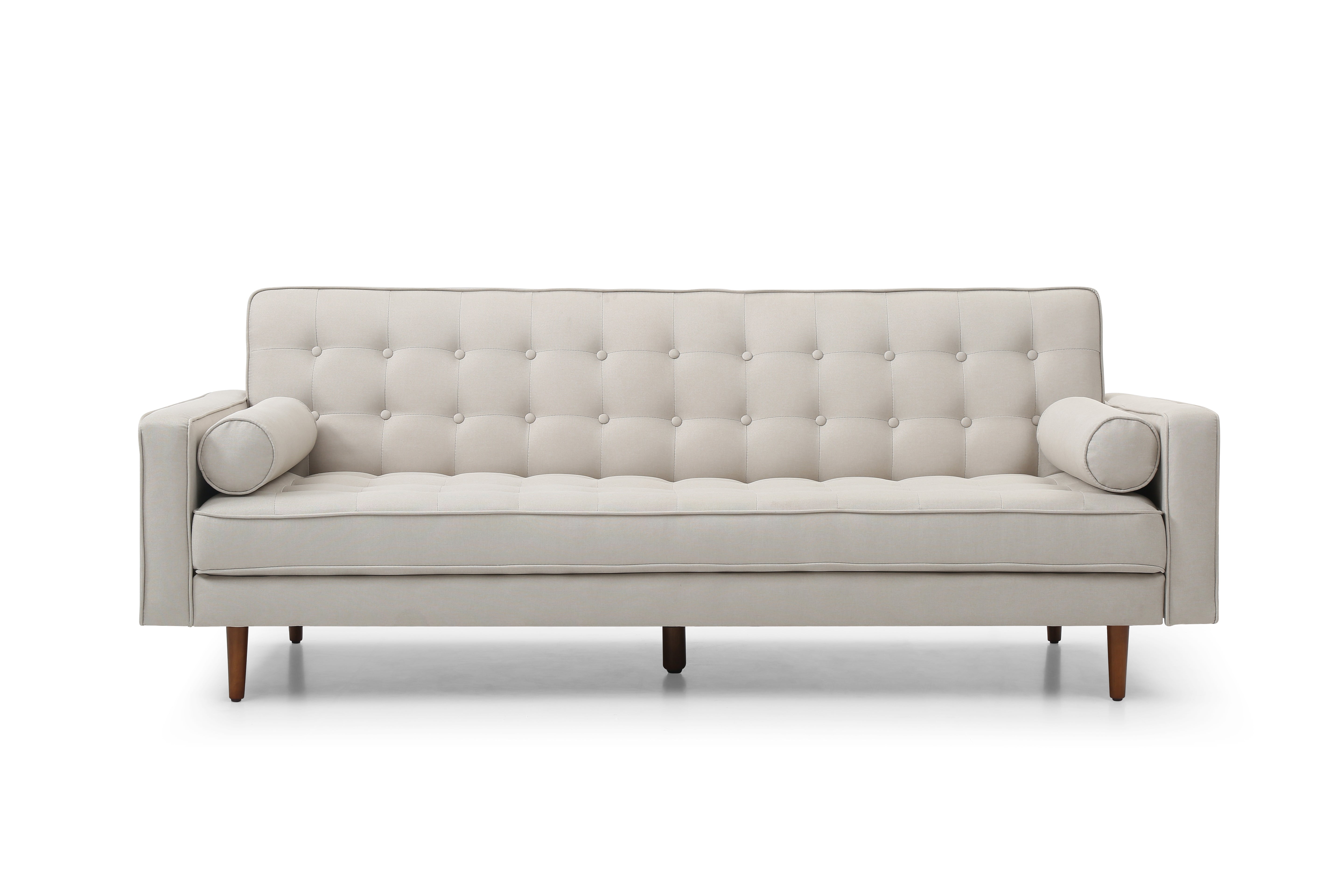 Sofa Bed 3 Seater Button Tufted Lounge Set for Living Room Couch in Fabric Beige Colour Chez Guru