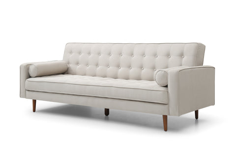 Sofa Bed 3 Seater Button Tufted Lounge Set for Living Room Couch in Fabric Beige Colour Chez Guru